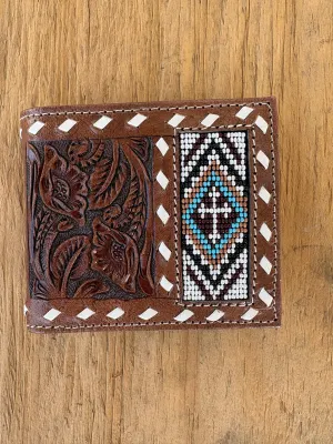 Beaded   Tooled Leather Bifold Wallet