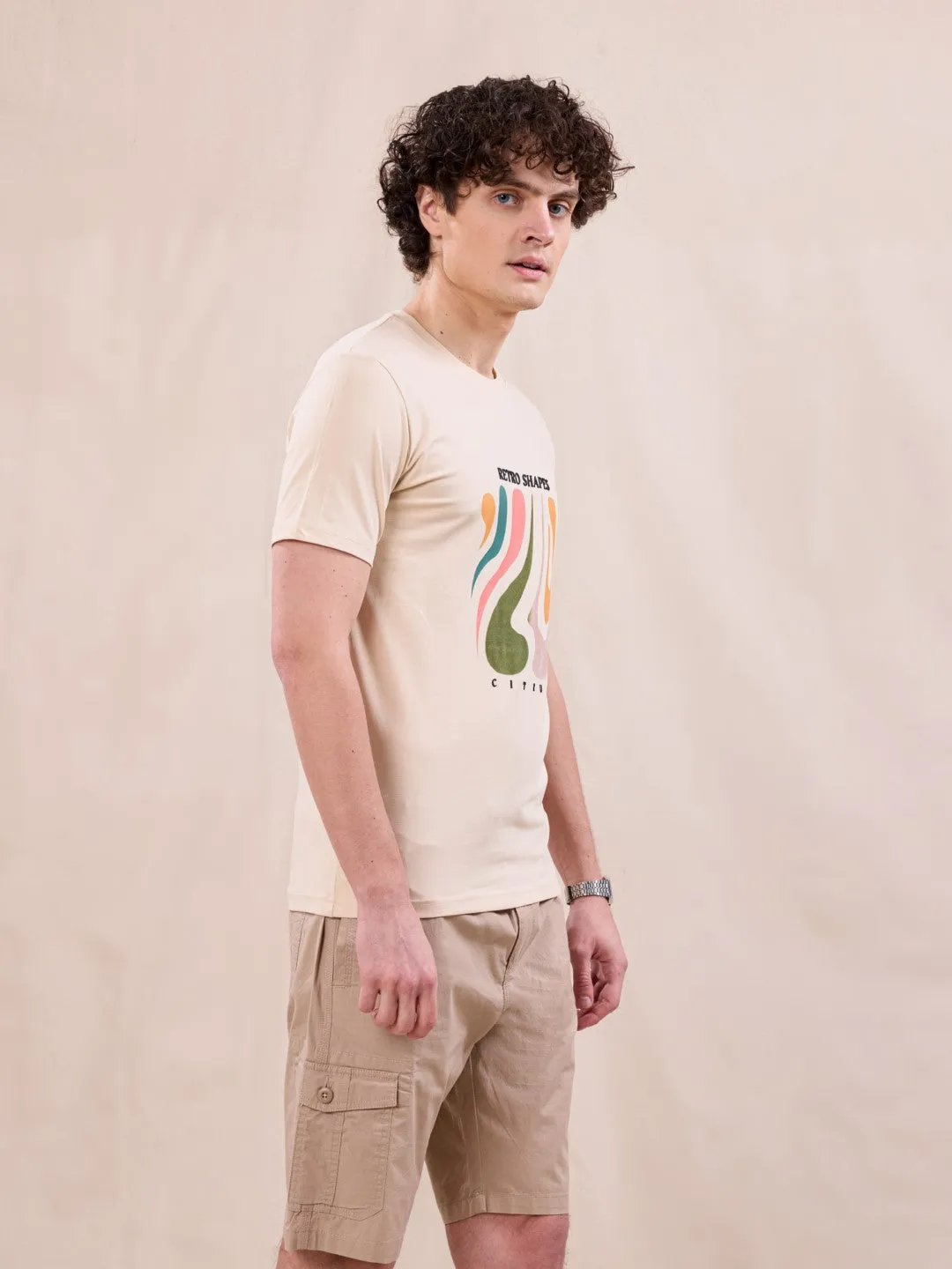 Beige Graphic Print T-Shirt