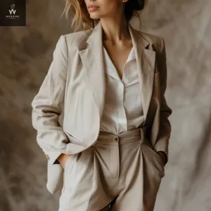 Beige Two-Piece Suit for Women - Wedding Suit Set, Dressy Pant Suits, and Formal Wear