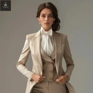 Beige Women's Three-Piece Tuxedo Suit - Elegant Dressy Pant Suits & Formal Wear