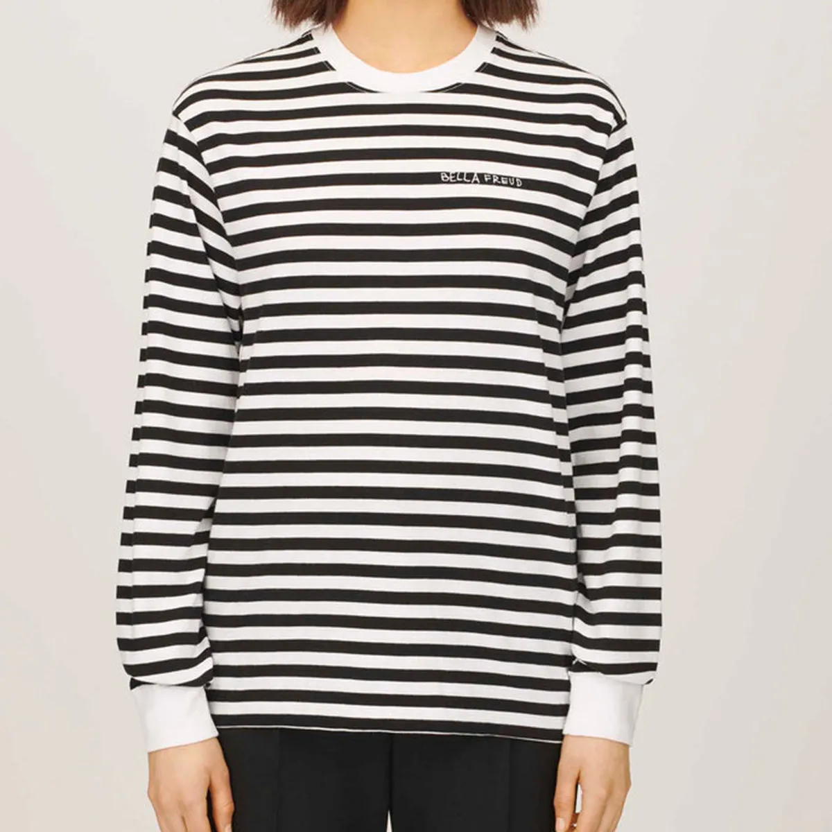 Bella Freud Long Sleeved Stripe T-Shirt Black / White Stripe