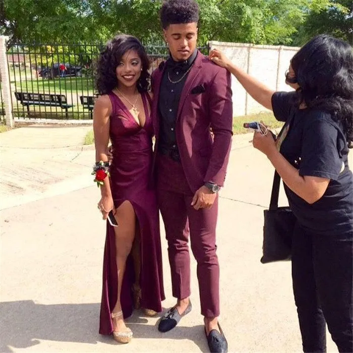Bespoke Burgundy Two-Piece Slim Fit Men's Prom Suits Online