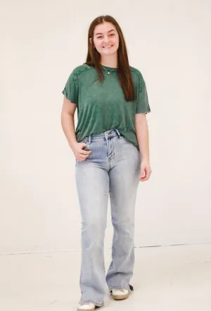 Bimini Days Acid Wash Ribbed Top in Hunter Green