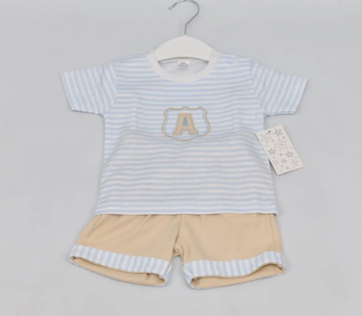 Biscuit and Blue Striped Short Set