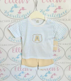 Biscuit and Blue Striped Short Set