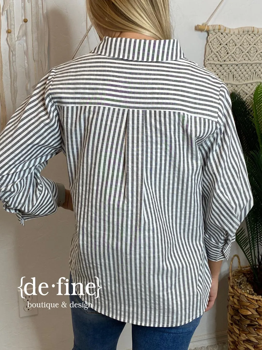 Black and White Striped Button Up