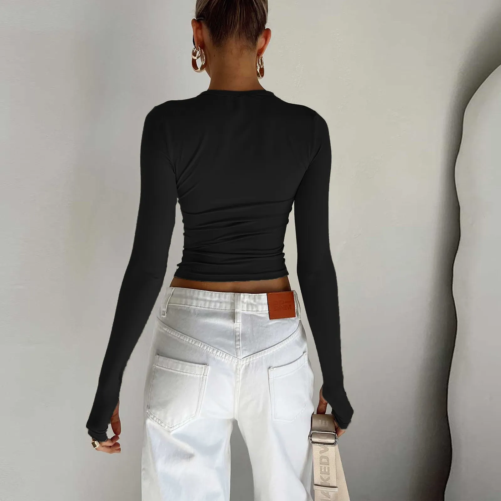 Black Basic Solid Fitted Top