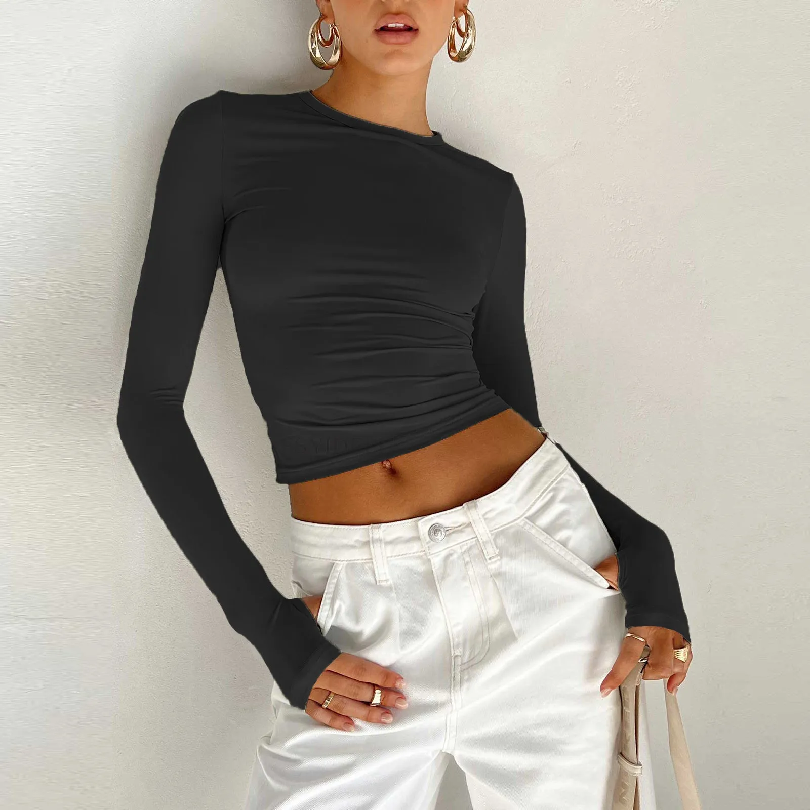 Black Basic Solid Fitted Top