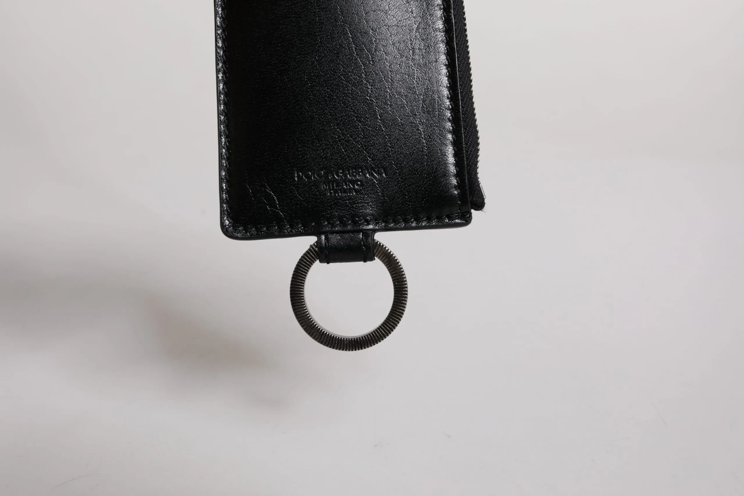 Black Calf Leather Lanyard Logo Card Holder Wallet