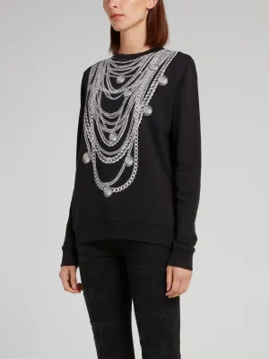 Black Chain Print Sweatshirt