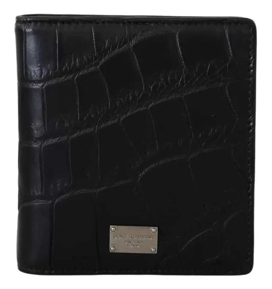 Black Exotic Leather Bifold Card Holder Wallet