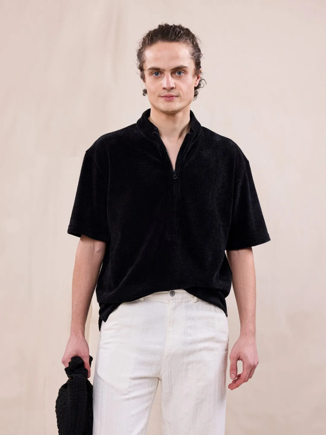 Black Knitted Oversized T-Shirt