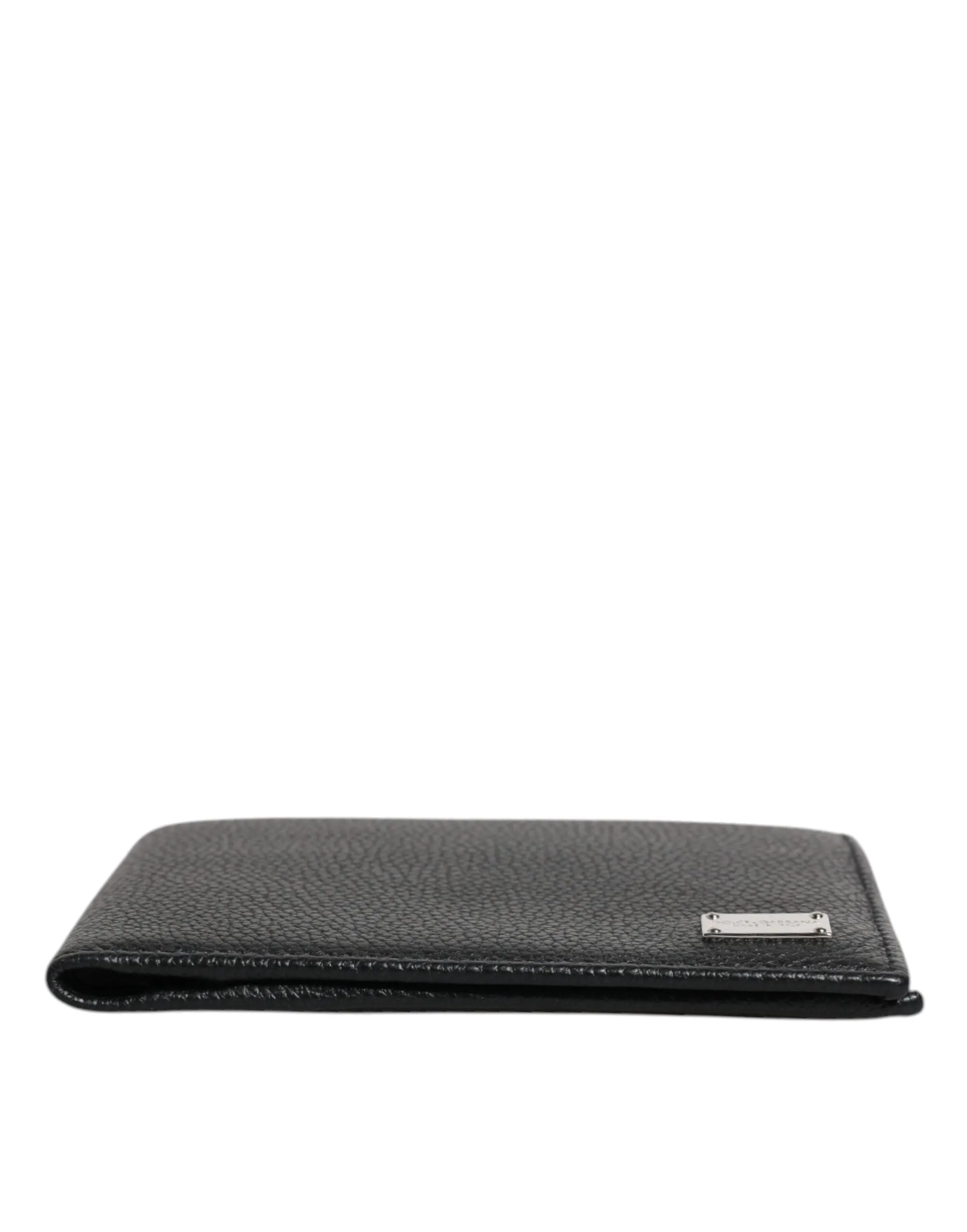 Black Leather Bifold Card Holder Men Logo Plaque Wallet