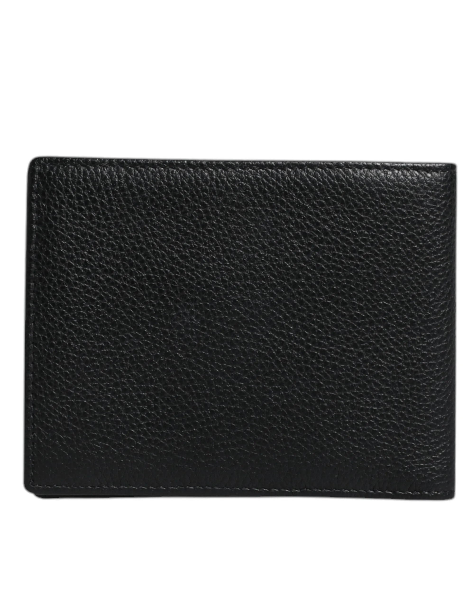 Black Leather Bifold Card Holder Men Logo Plaque Wallet