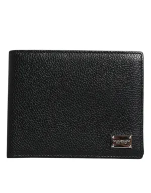 Black Leather Bifold Card Holder Men Logo Plaque Wallet
