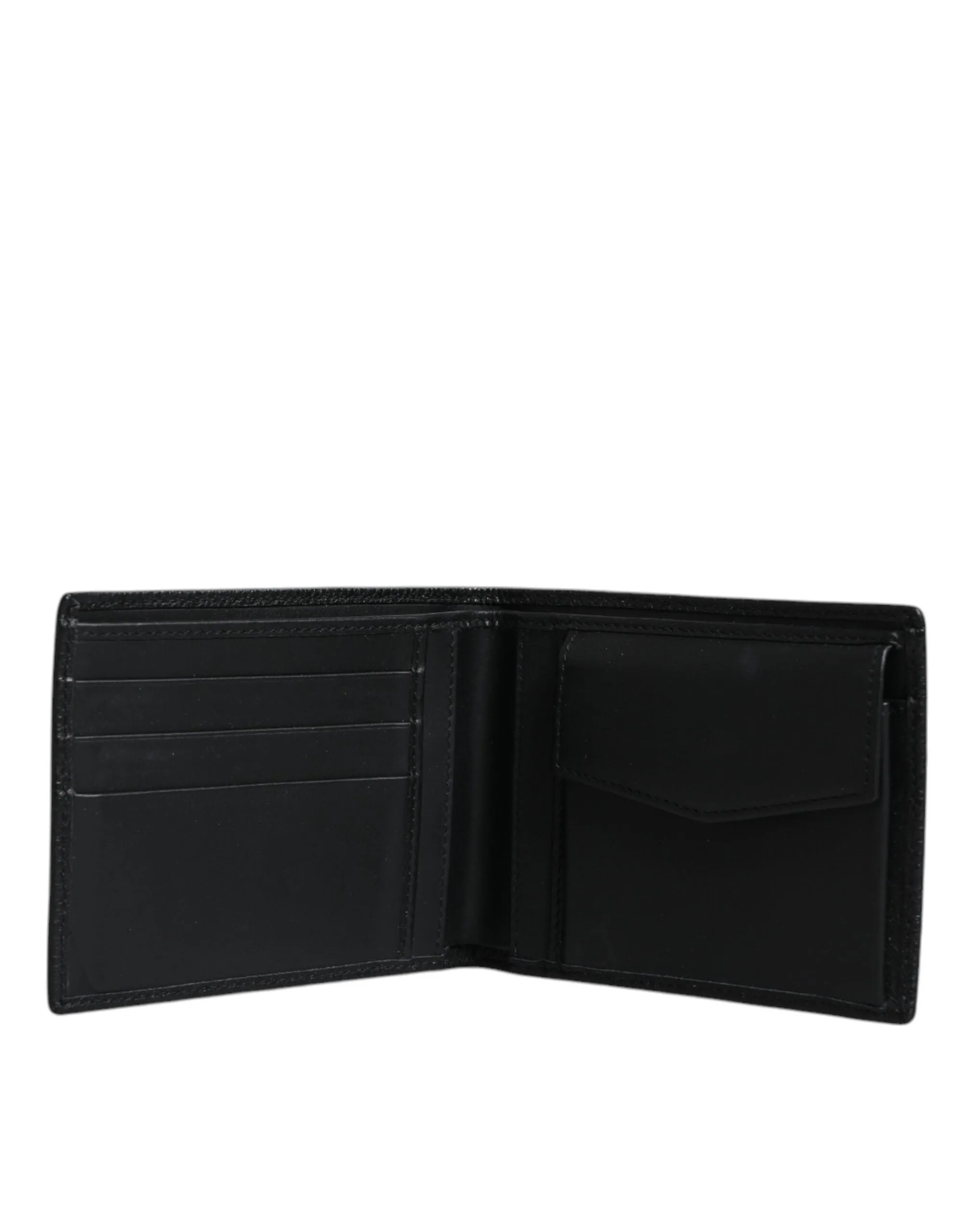 Black Leather Bifold Card Holder Men Logo Plaque Wallet