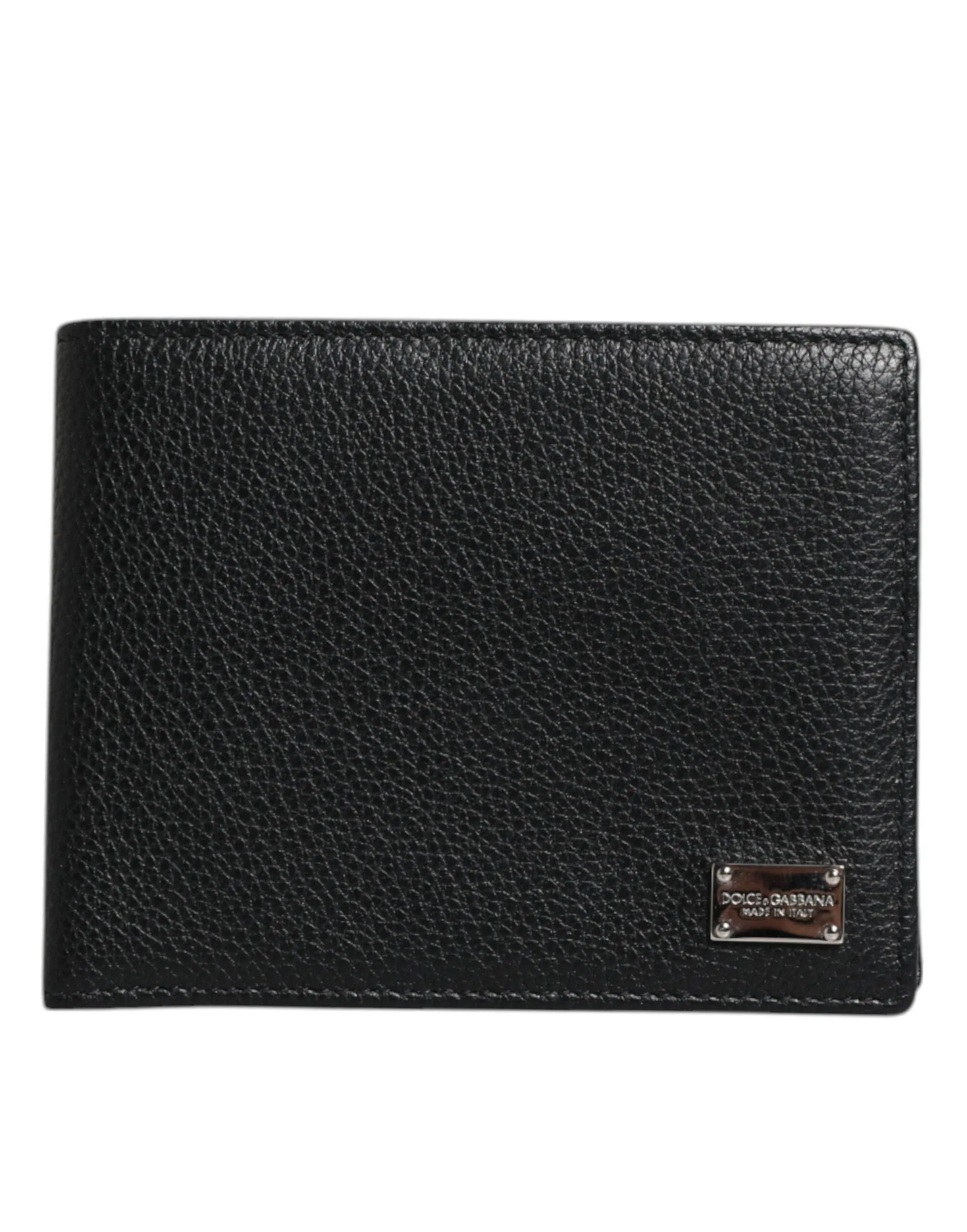 Black Leather Bifold Card Holder Men Logo Plaque Wallet