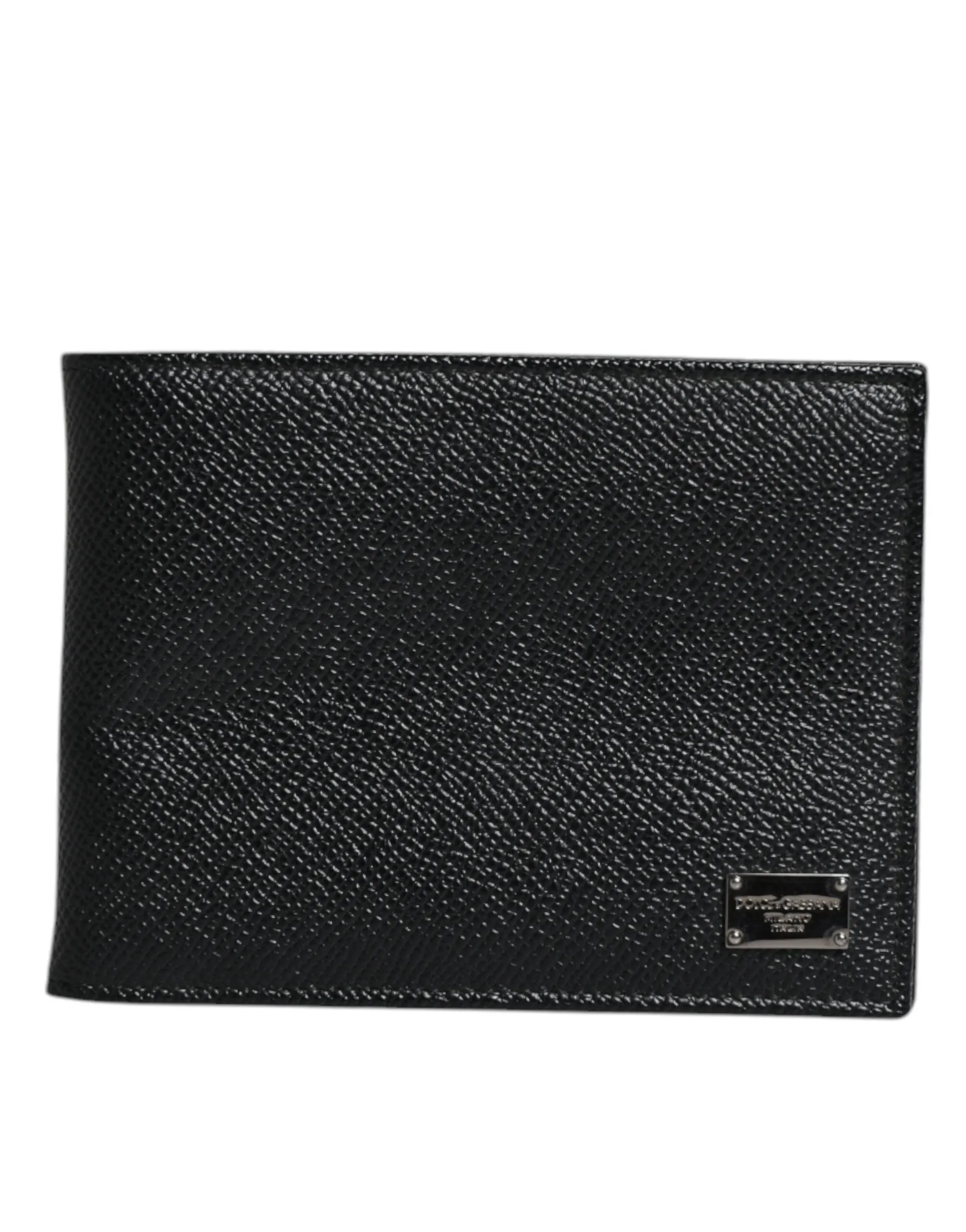 Black Leather Bifold Card Holder Men Logo Plaque Wallet