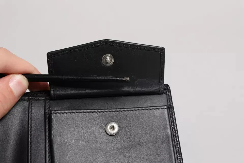 Black Leather Bifold Card Holder Men Logo Plaque Wallet