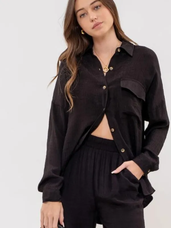 Black Lightweight Button Down Top