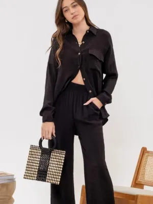 Black Lightweight Button Down Top