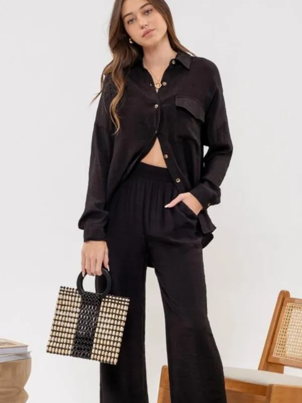 Black Lightweight Button Down Top
