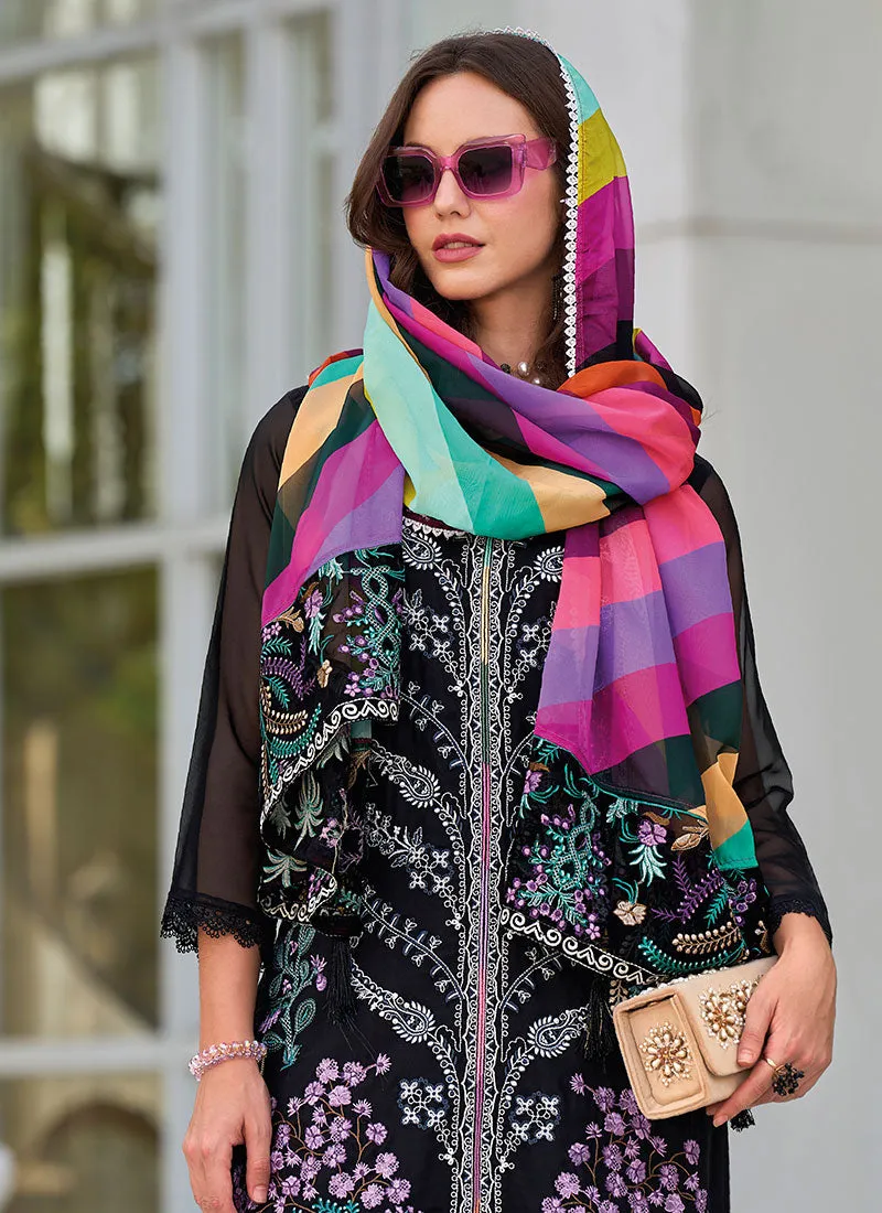 Black Multicolored Pakistani Salwar Kameez Suit