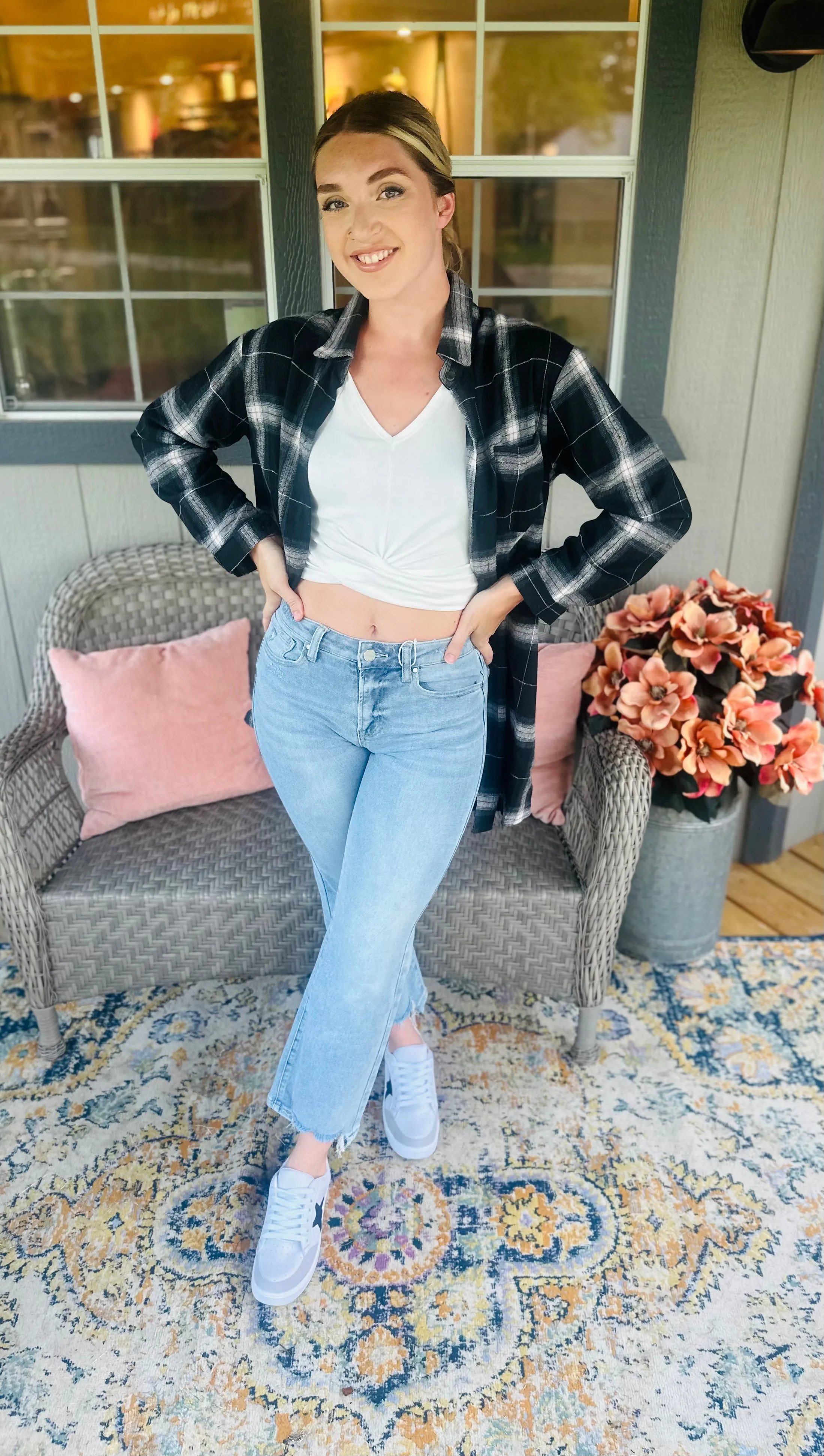 Black Plaid Tunic Button Up