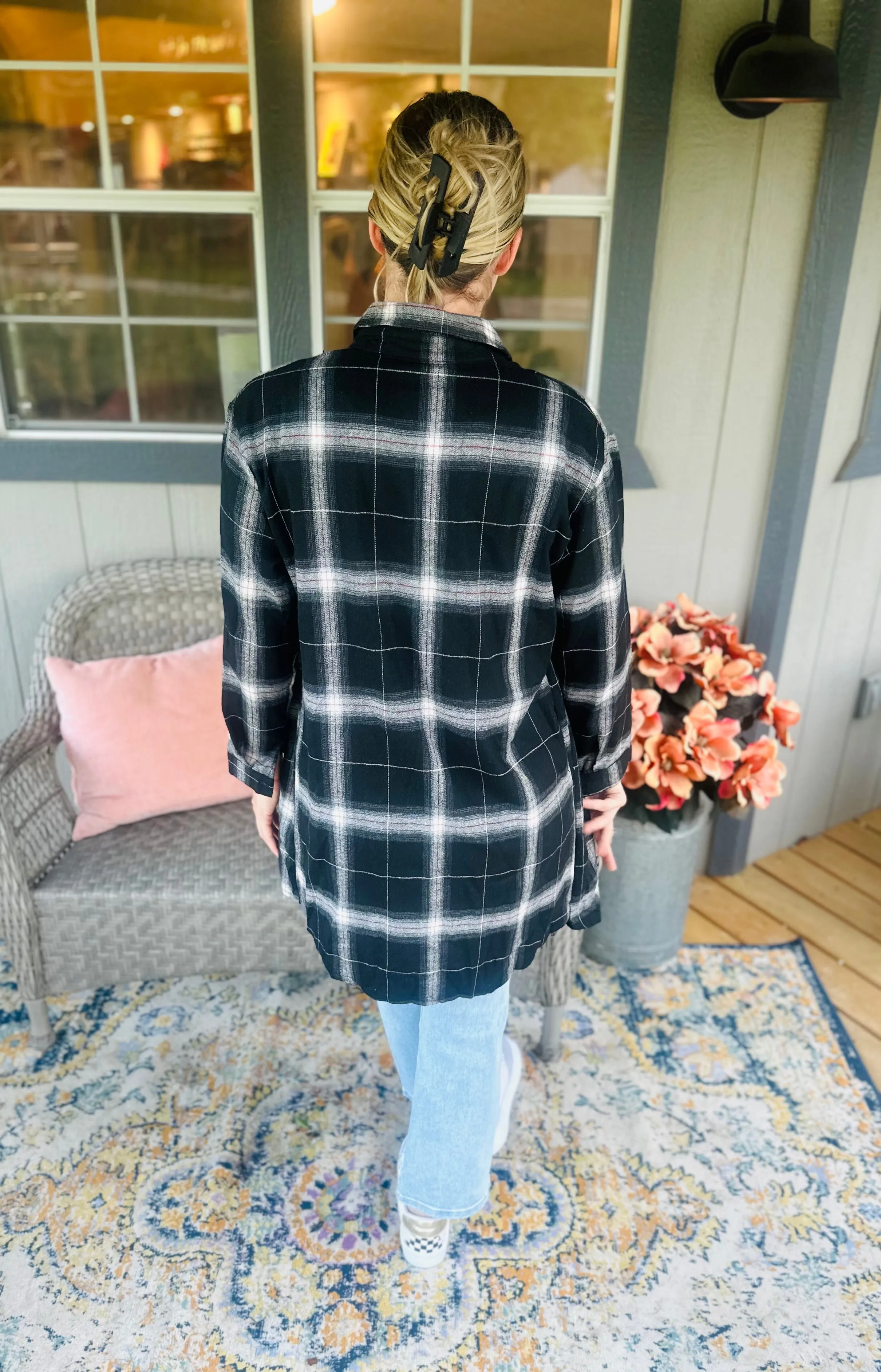 Black Plaid Tunic Button Up