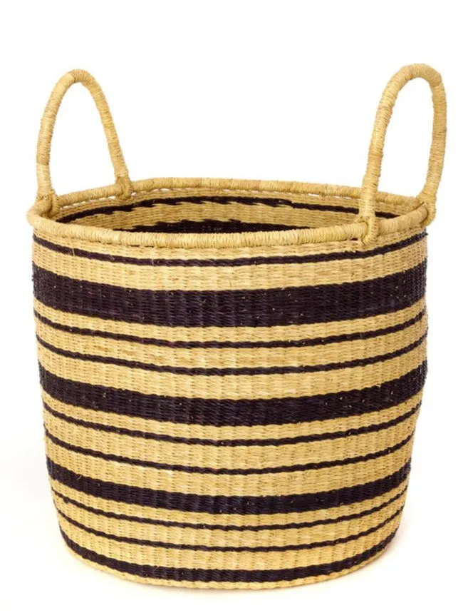 BLACK STRIPED GRASS BASKET SET  (GHANA)