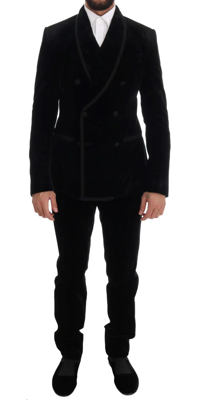 Black Velvet Double Breasted Slim Suit
