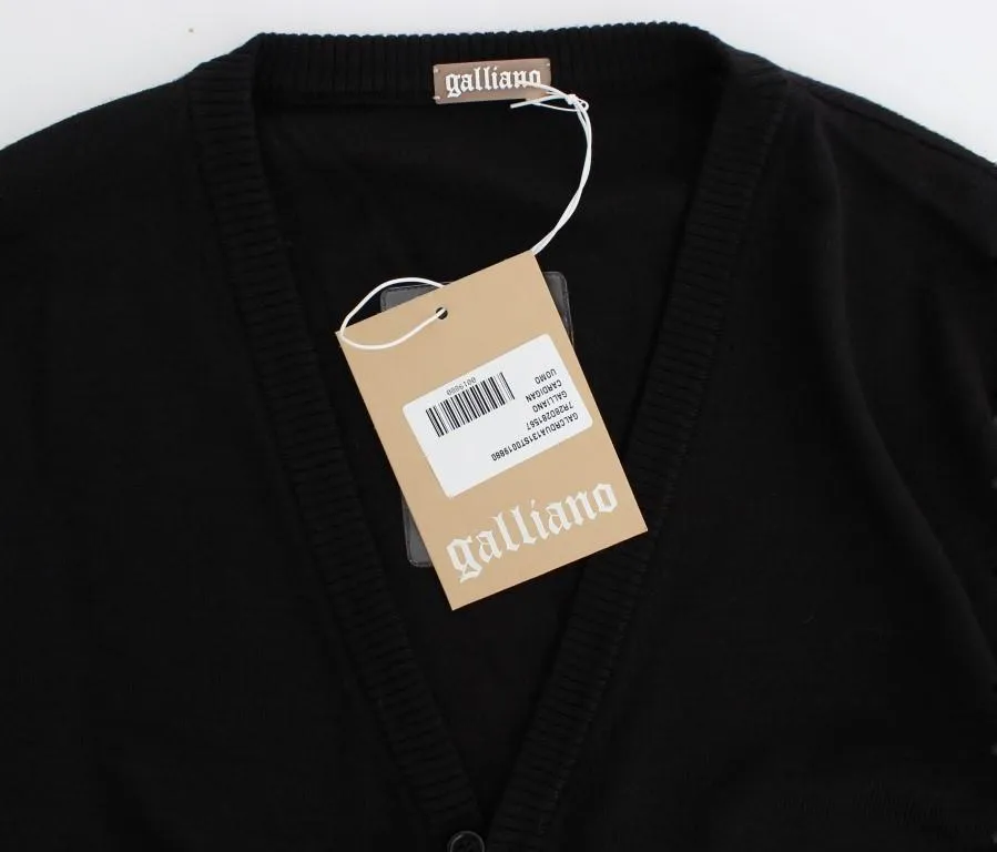 Black Wool Button Down Logo Cardigan