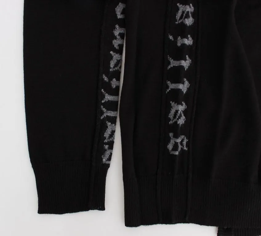 Black Wool Button Down Logo Cardigan