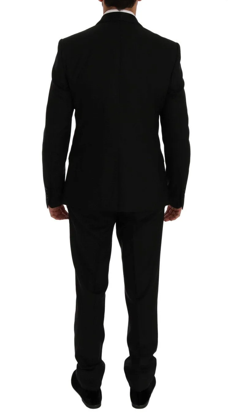 Black Wool Silk Slim Fit 3 Piece Suit