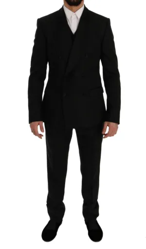 Black Wool Silk Slim Fit 3 Piece Suit