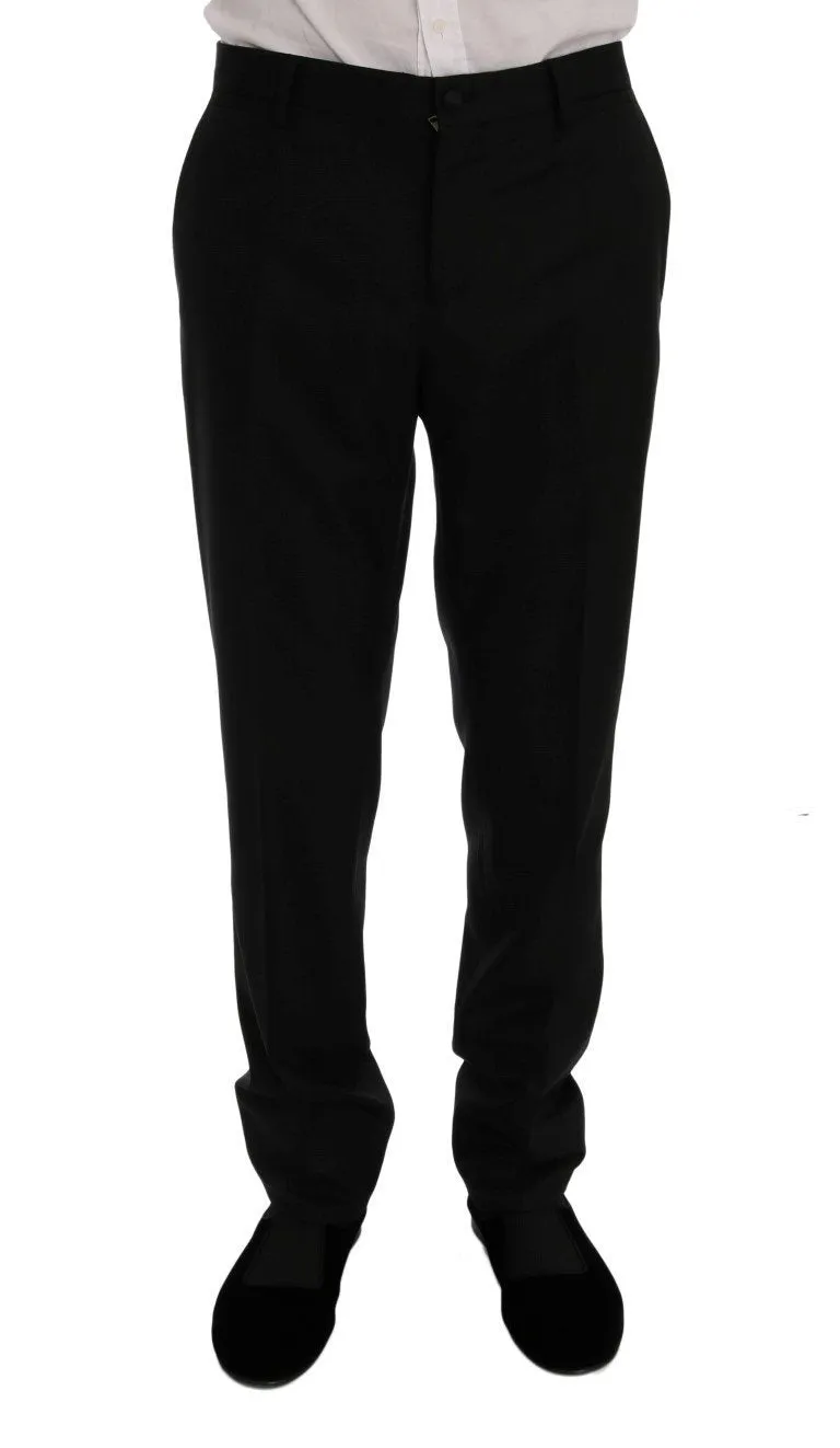 Black Wool Silk Slim Fit 3 Piece Suit