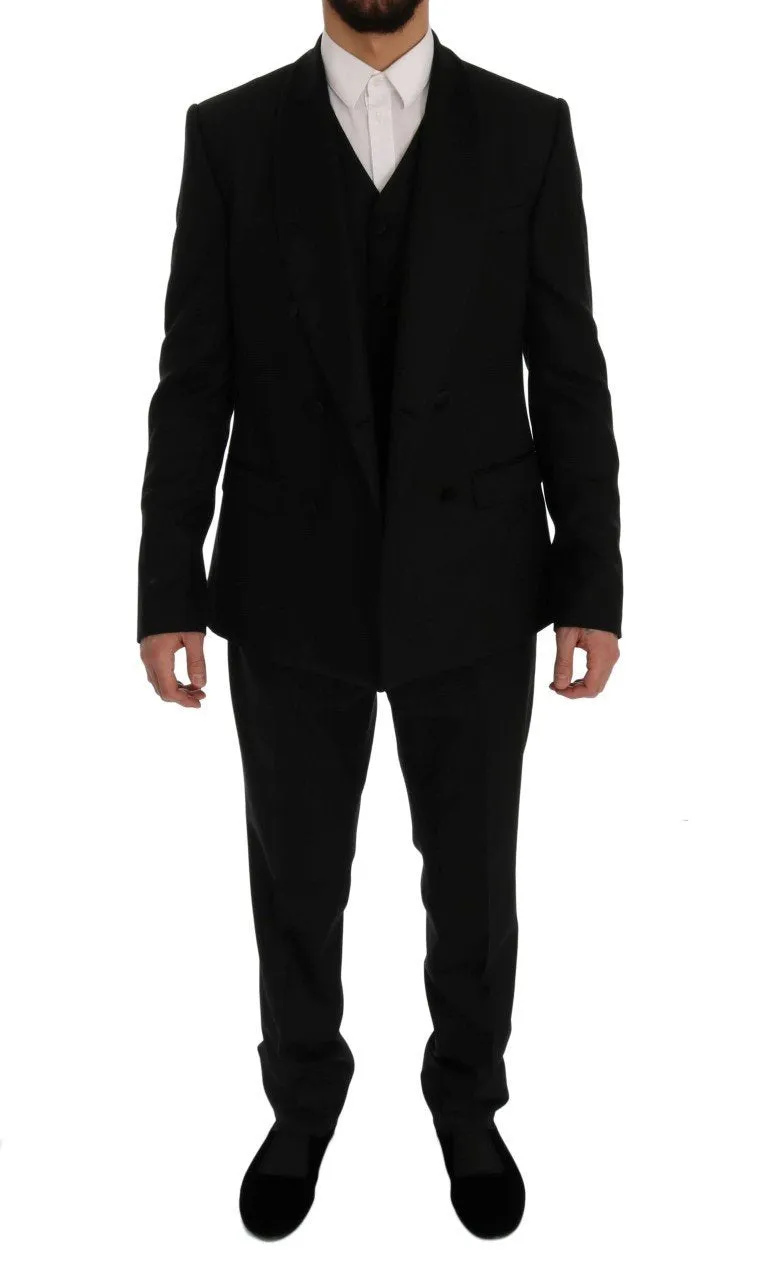 Black Wool Silk Slim Fit 3 Piece Suit