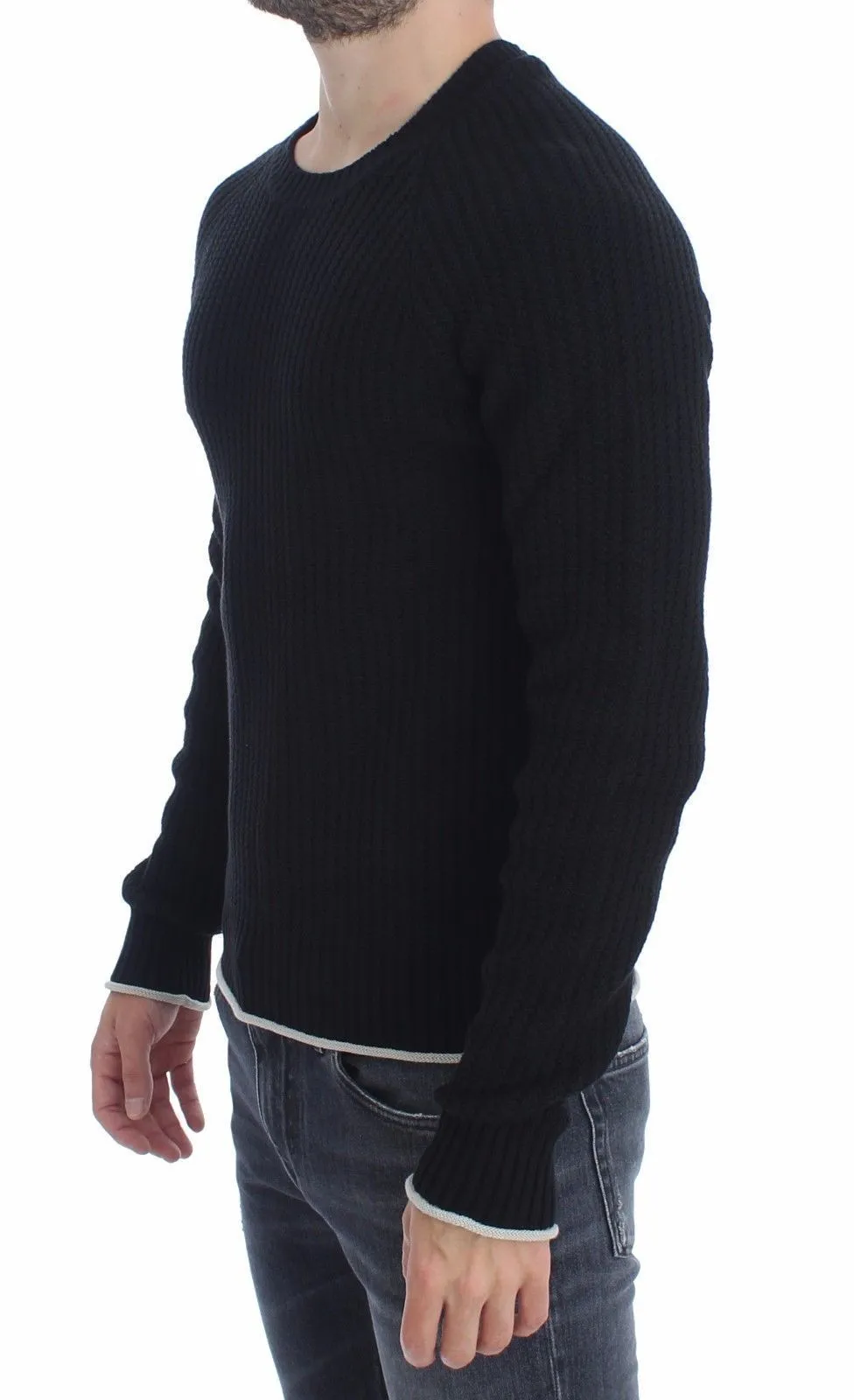 Blue Cotton Silk Knitted Sweater