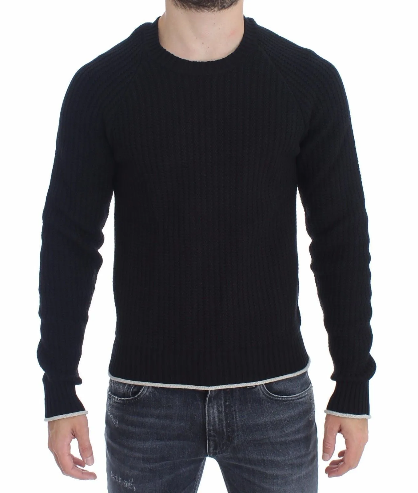 Blue Cotton Silk Knitted Sweater
