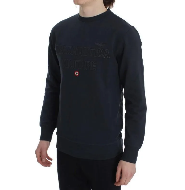 Blue Cotton Stretch Crewneck Pullover Sweater