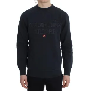 Blue Cotton Stretch Crewneck Pullover Sweater