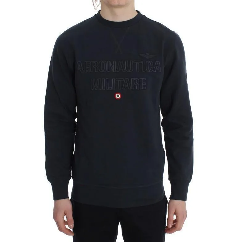Blue Cotton Stretch Crewneck Pullover Sweater