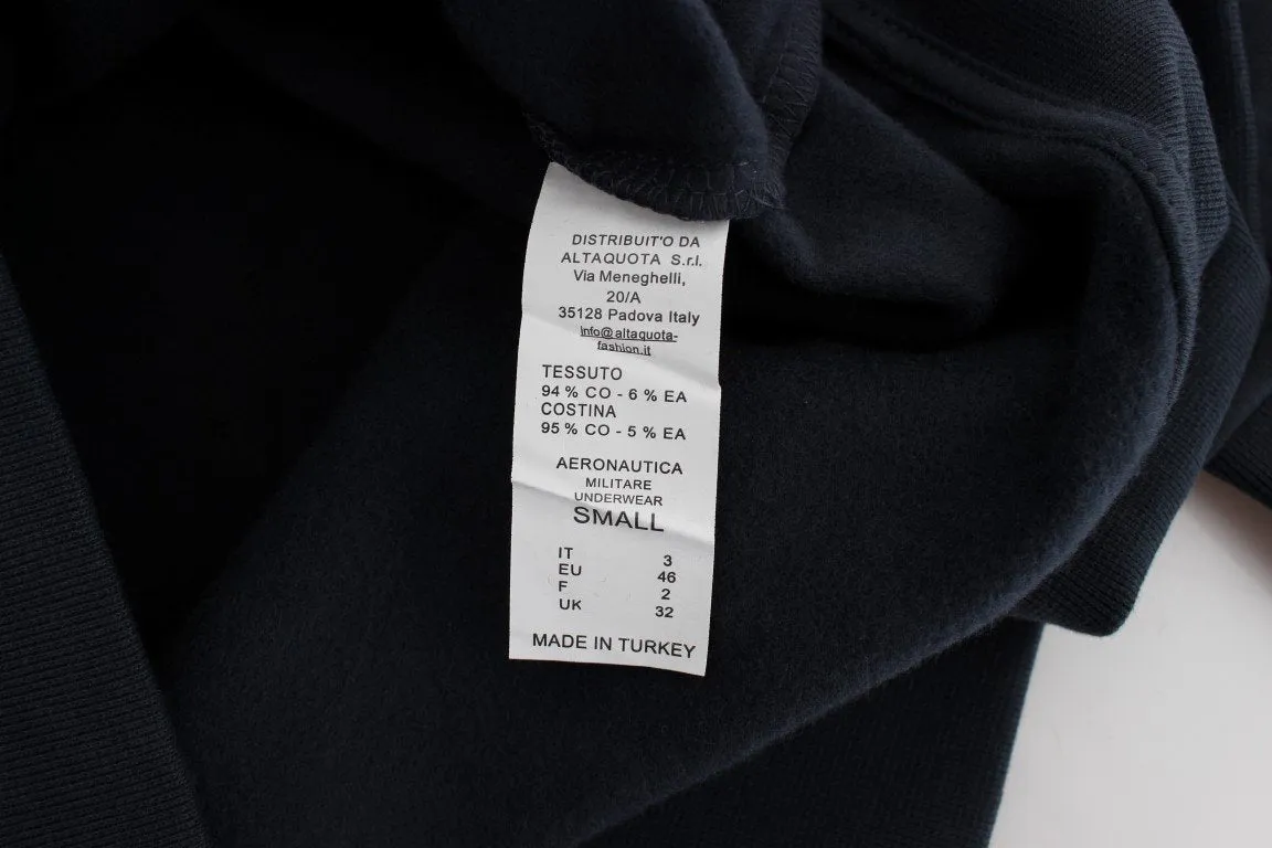 Blue Cotton Stretch Crewneck Pullover Sweater