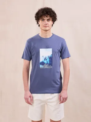 Blue Plain Graphic Print T-Shirt