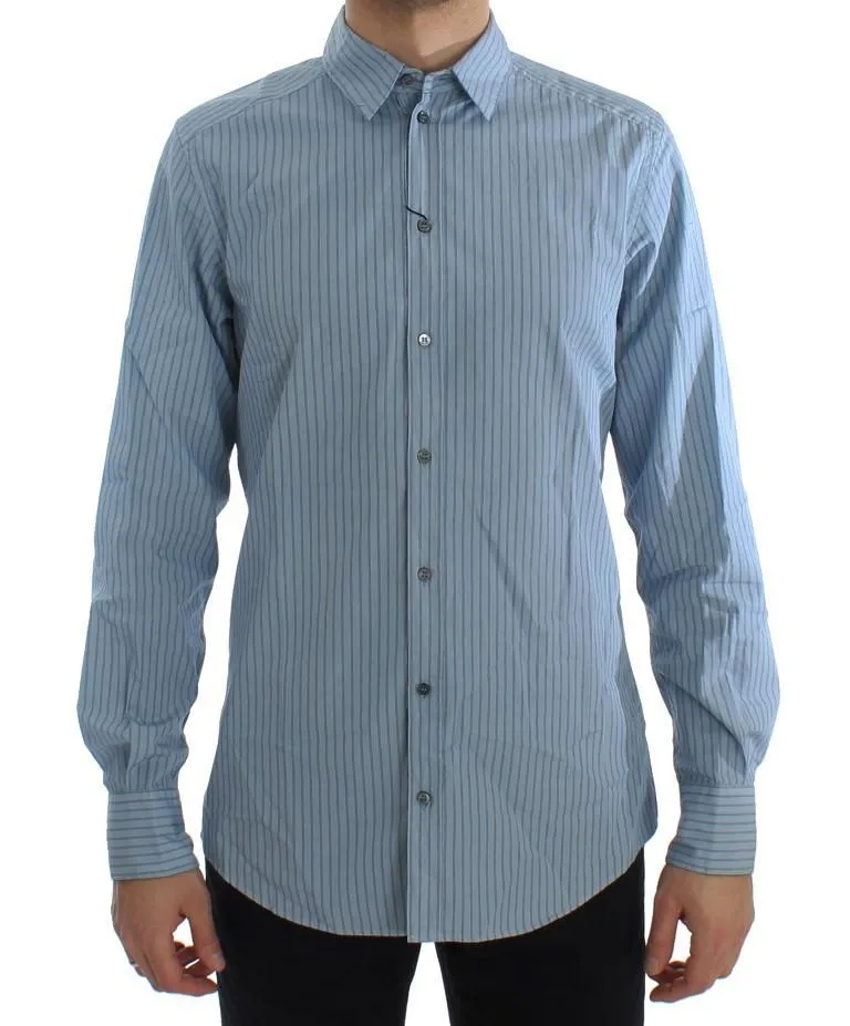 Blue Striped Cotton Slim GOLD Shirt