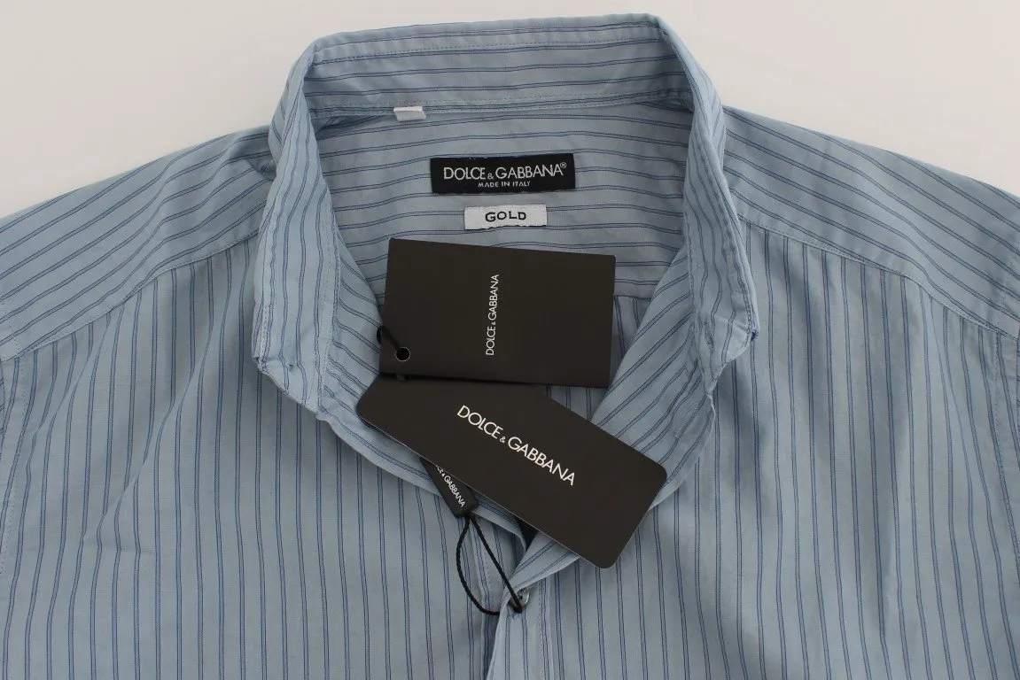 Blue Striped Cotton Slim GOLD Shirt