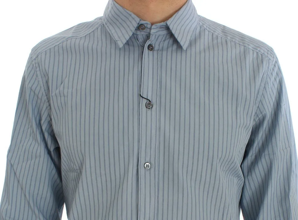 Blue Striped Cotton Slim GOLD Shirt