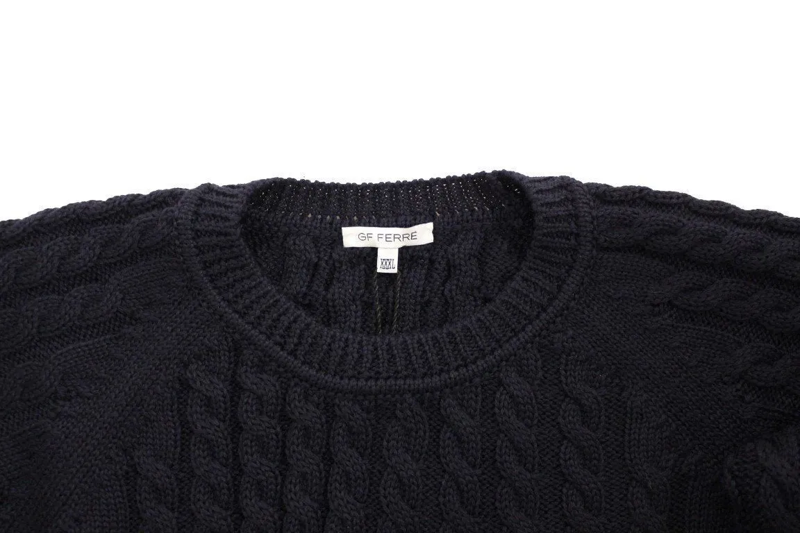 Blue Wool Knitted SLIM FIT Pullover Sweater