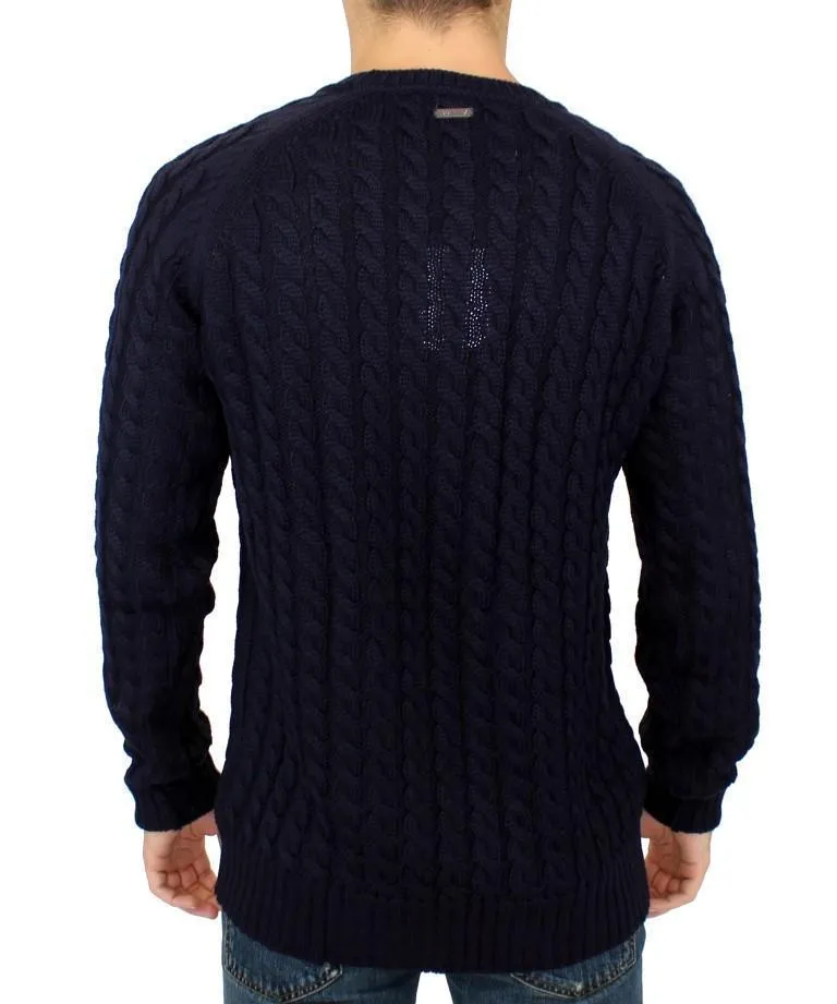 Blue Wool Knitted SLIM FIT Pullover Sweater