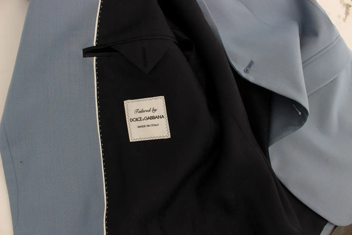 Blue Wool Silk Slim Fit 3 Piece Suit